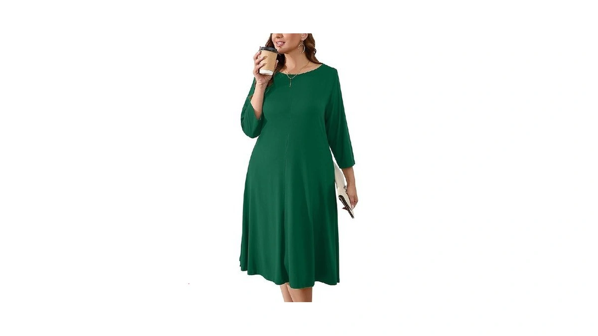 Auslook Women's Plus Midi Dresses Crew Neck A Line 3/4