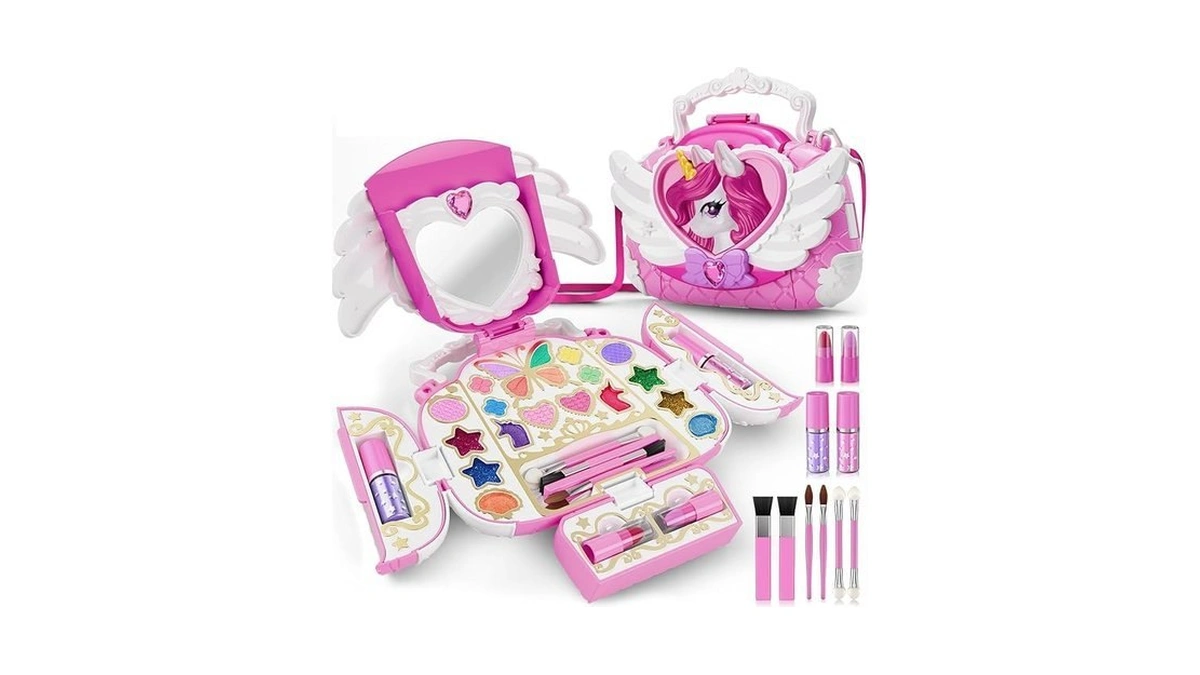 Unicorn Kids Makeup Kit With Mirror & Strap, Real Washable