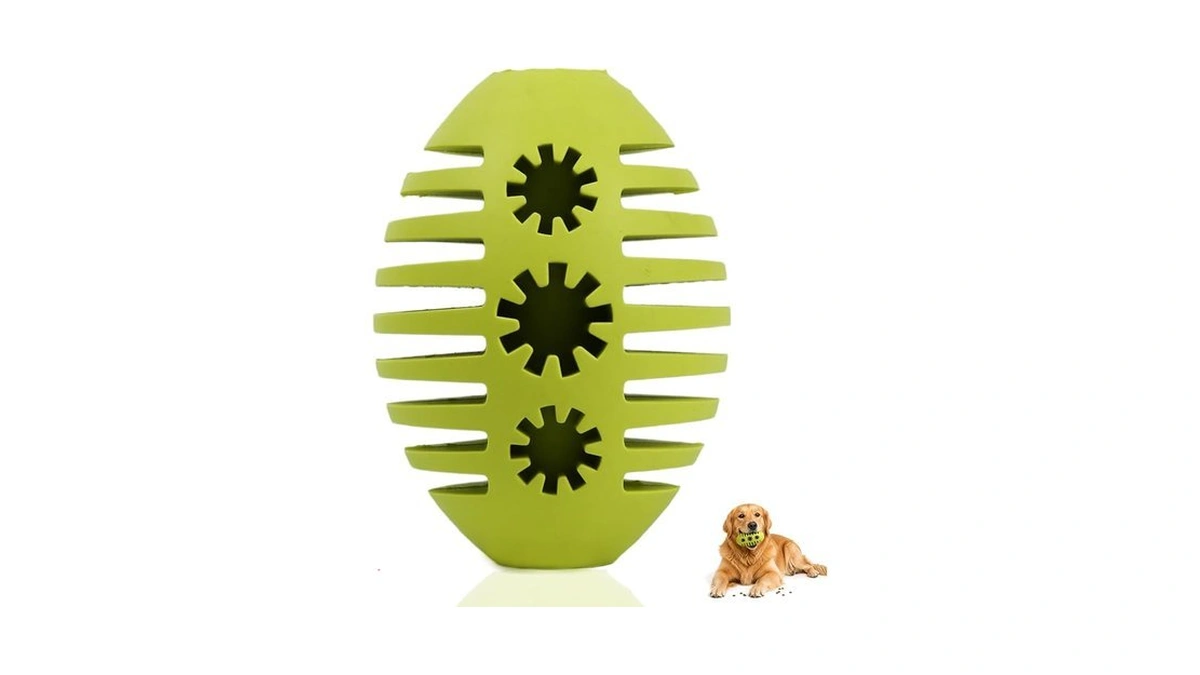 Deeow Natural Rubber Rugby Ball Dog Toy - Interactive Fetching