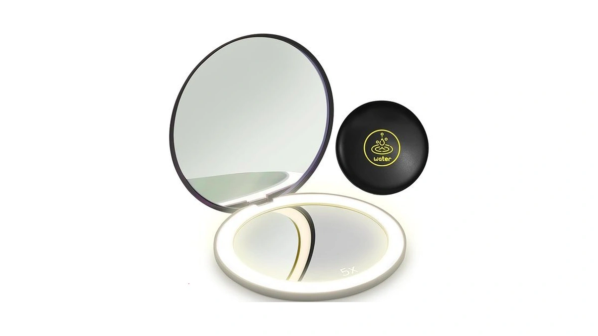 Lanjo Led Compact Mirror With Light, Rechargeable Travel Makeup Mirror,