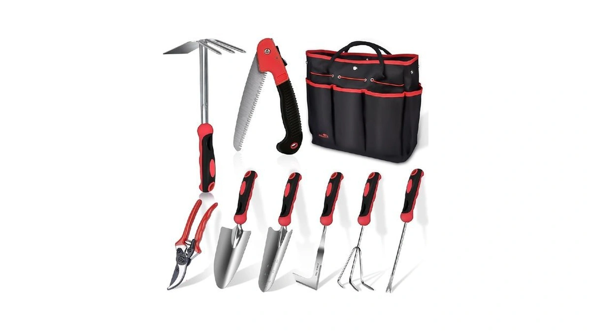 Red Gardening Tools, Wisakey 9 Piece Stainless Steel Heavy Duty