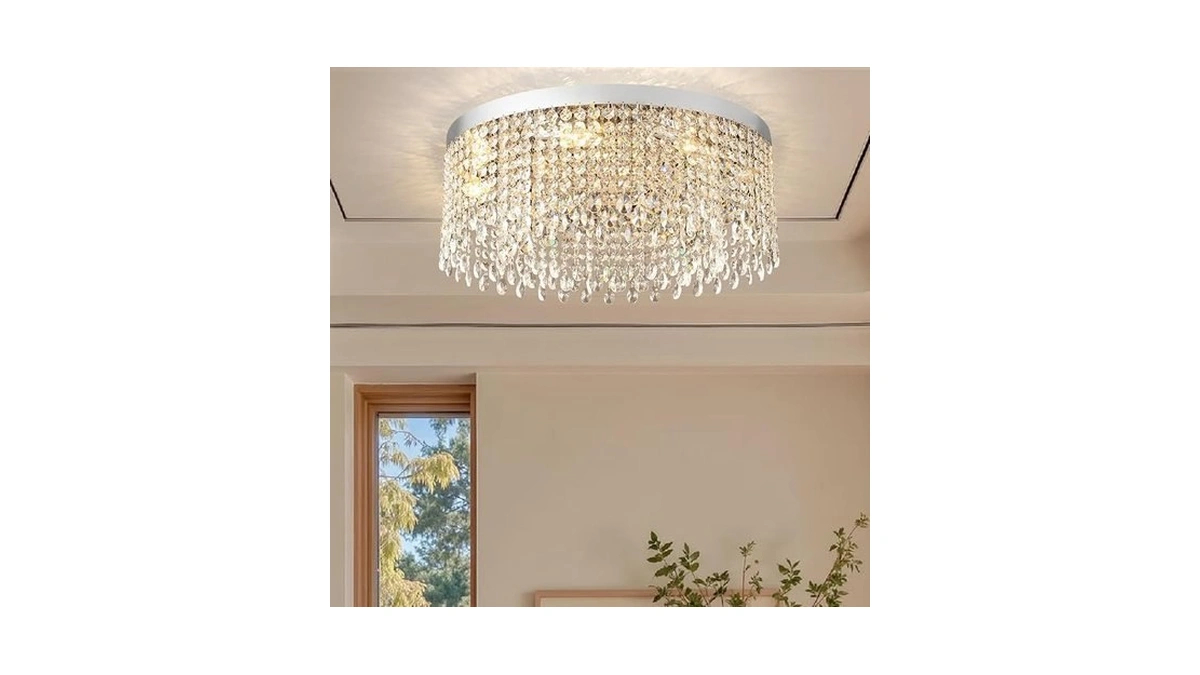 Axamate Modern Crystal Chandelier 20 Inch Round Raindrop Crystal Chandeliers