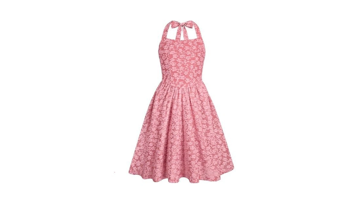 Girls Party Dress Size 6-7 Summer Floral Halter Tie Back
