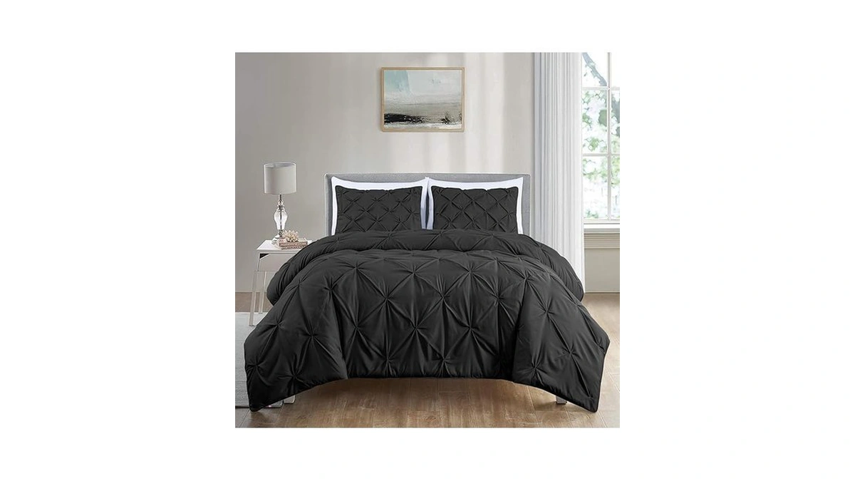 Chezmoi Collection Berlin Black Pinch Pleat King Comforter Set, 3-piece