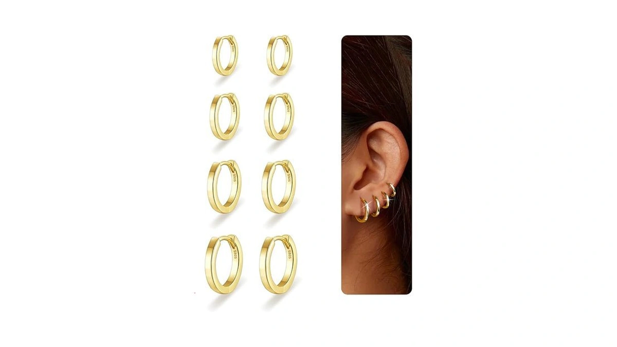 Nelytiya 4 Pairs Gold Hoop Earrings For Women 14k Gold