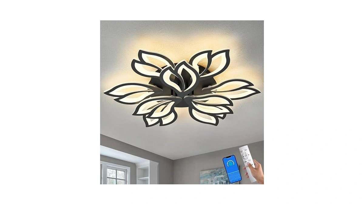 Huixute 28" Black Modern Flower Dimmable Ceiling Light Fixture, 9