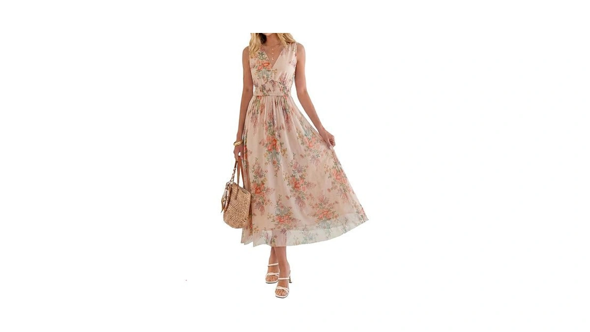 Berrygo Womens Floral Wedding Guest Dress Boho Summer Flowy A