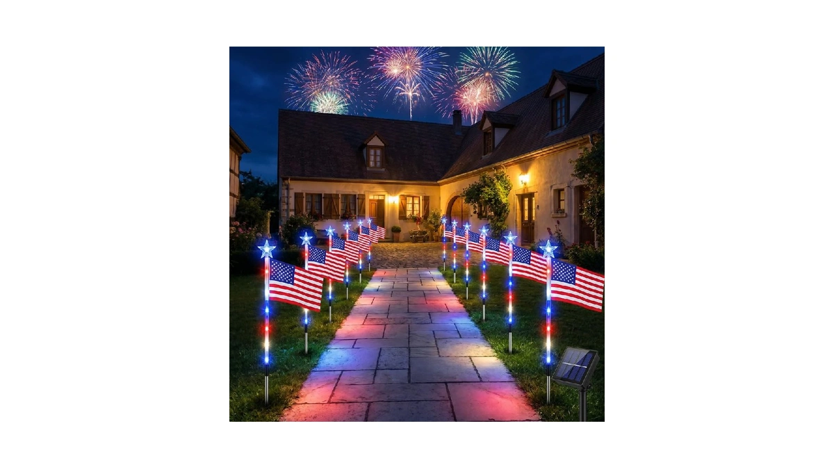 8 Pack Solar American Flag Pathway Lights-4th Of July Outdoor