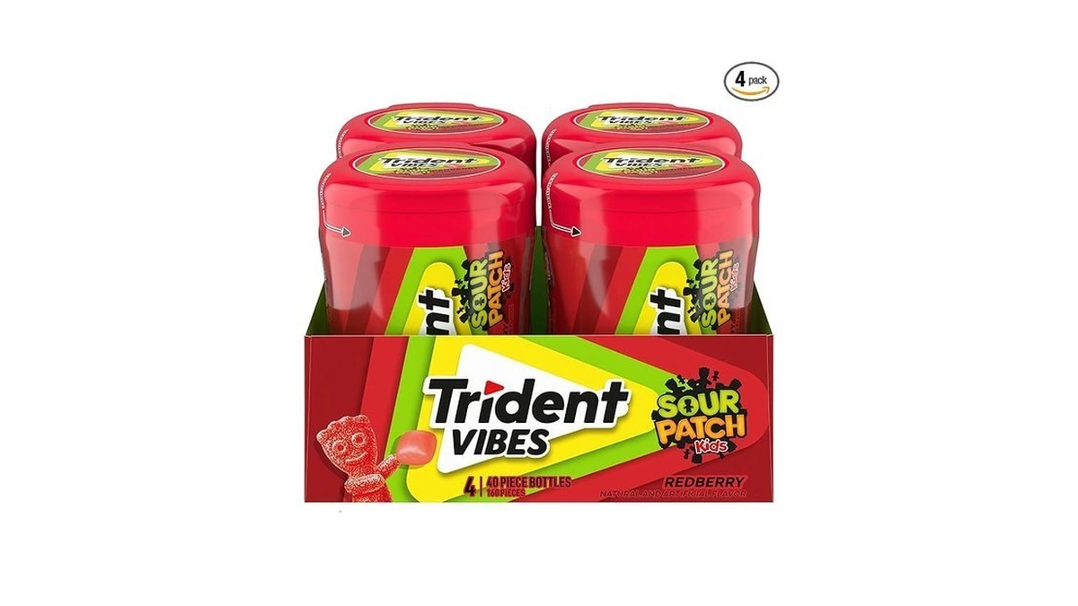 Trident Vibes Sour Patch Kids Redberry Sugar-free Chewing Gum, 4-40