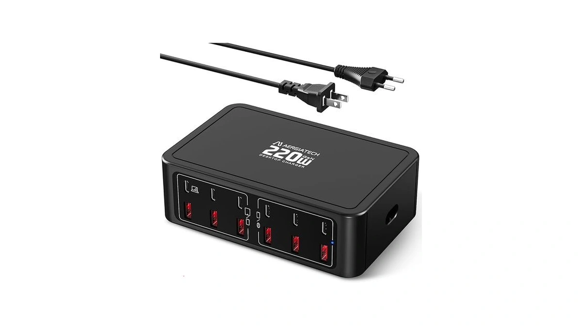 Aergiatech 220w Usb C Charging Station, 12-port Gan Charger Hub,65w