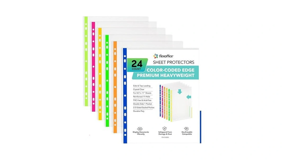 Flexoffice 24 Pack, Color Edges Plastic Sheet Protectors 8.5"x11", Premium