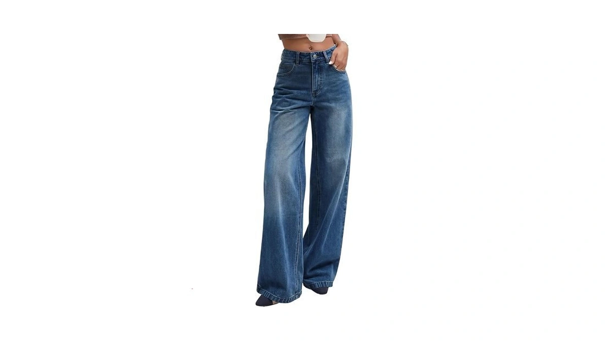 Emmiol Baggy Jeans For Women Mid-high Waist Streetwear Stretchy Jeans
