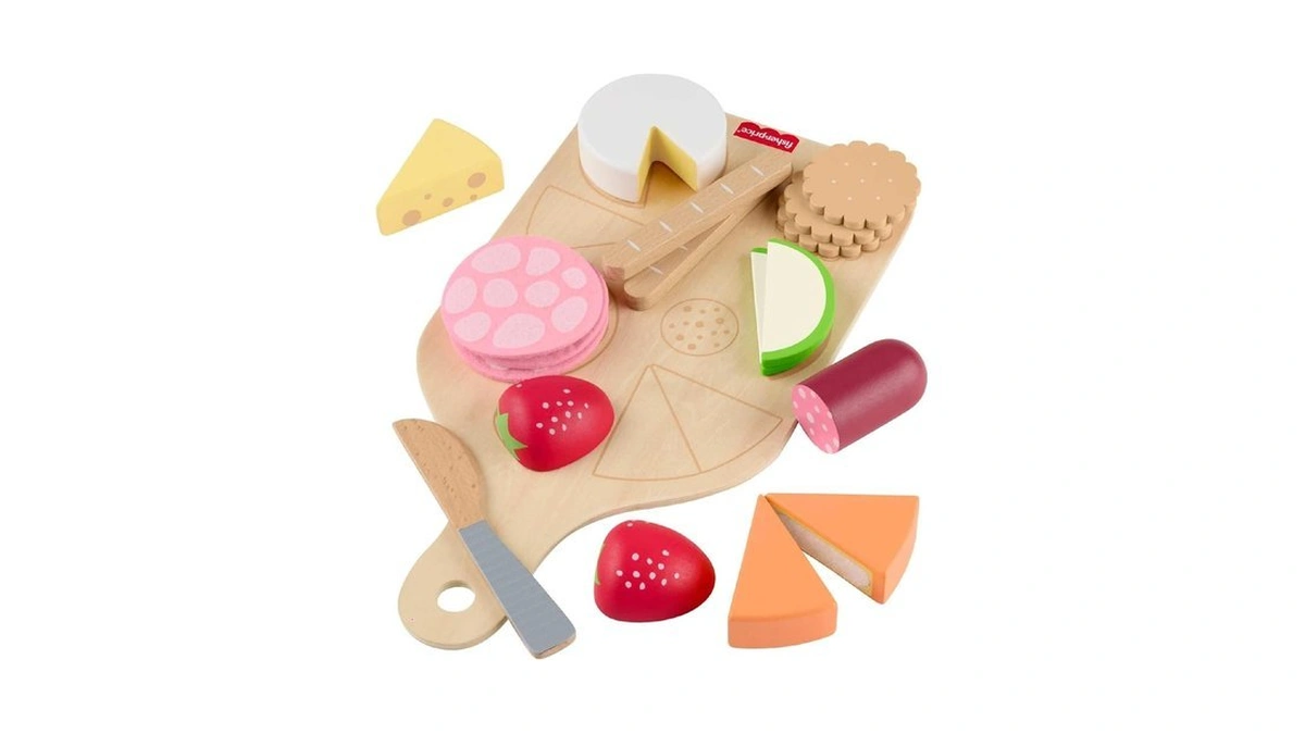 Fisher-price Wood Pretend Play Toy Charcuterie Board Set, 19-piece Playset