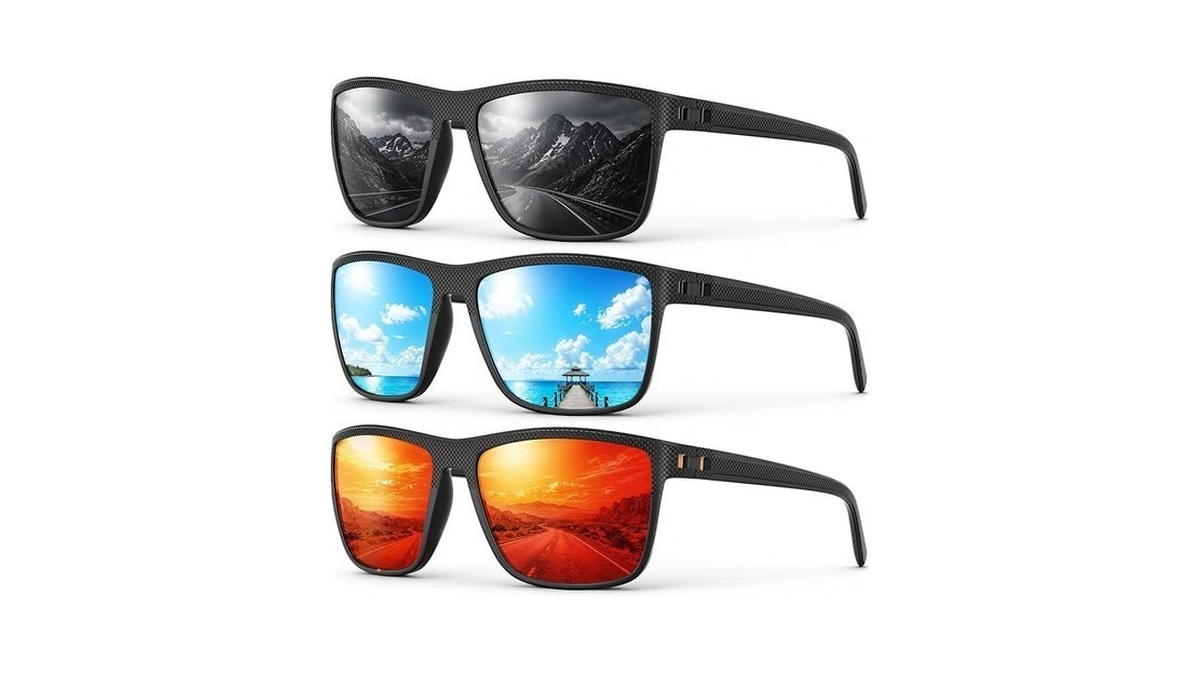 Fanshen Square Polarized Sunglasses For Men, 3 Pack Lightweight Uv