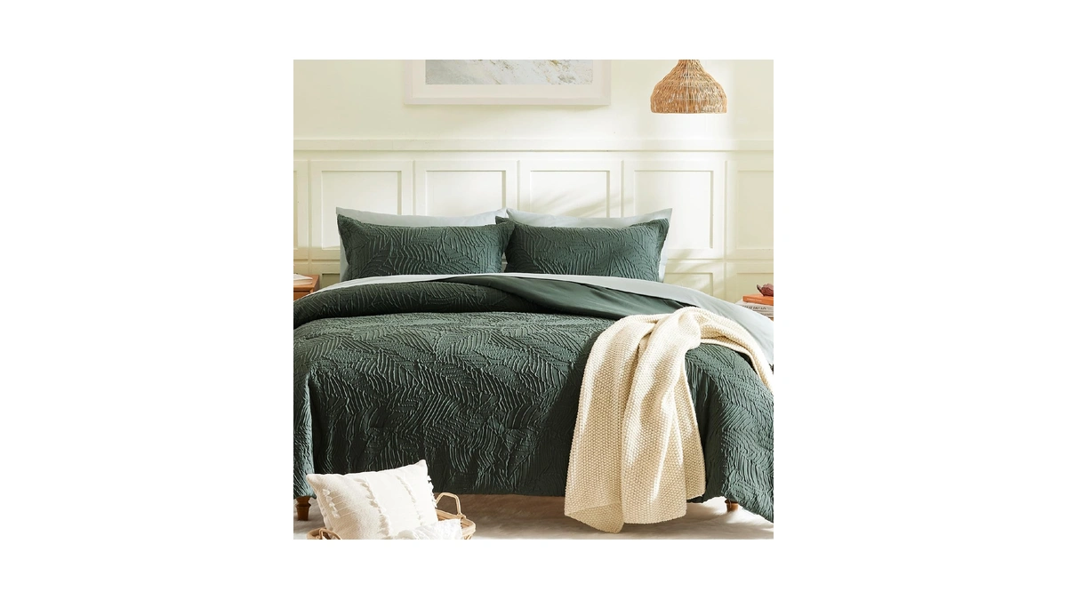 Geniospin Twin Comforter Set - 5 Pieces Dark Green Bedding