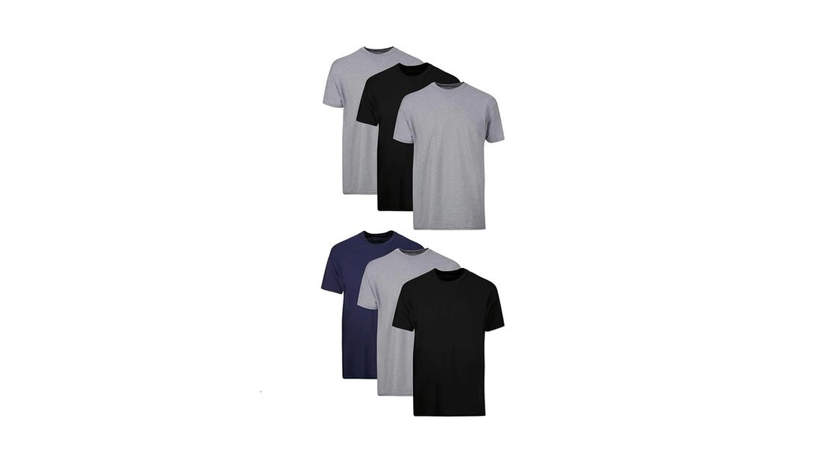 Hanes Mens Cotton, Moisture-wicking Crew Tee Undershirts, Multi-packs, Black/grey/blue Assorted