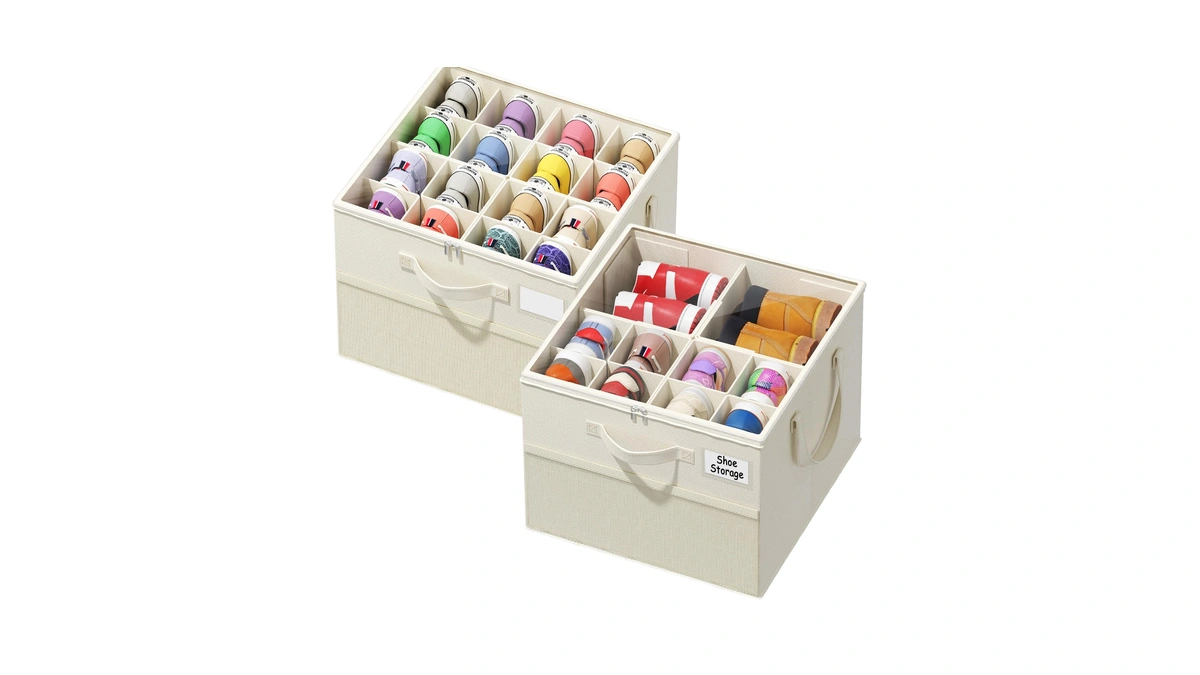 Nestorganix 2 Pack Shoe Organizer For Closet, Large Shoe Box