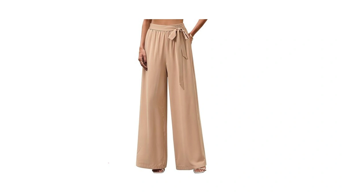 Ventrollo Women Wide Leg Pants High Waisted Belted Palazzo Pants