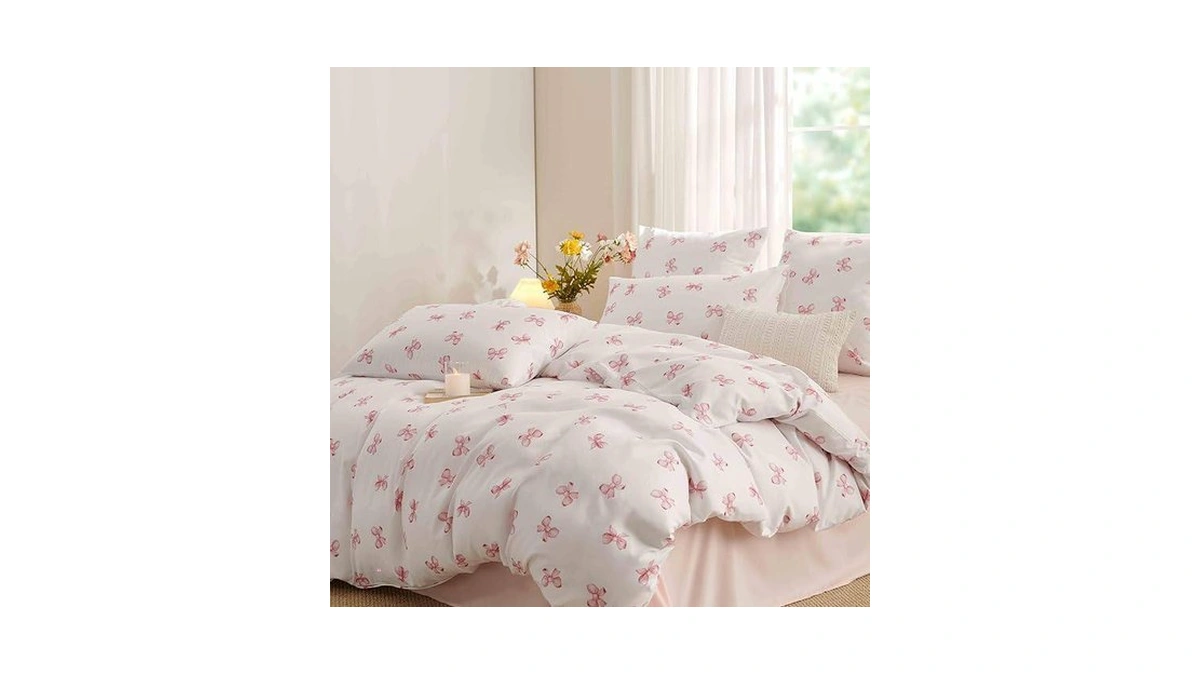 Erwinmu Girls Duvet Cover Set Full Size,pink White Bow Ties