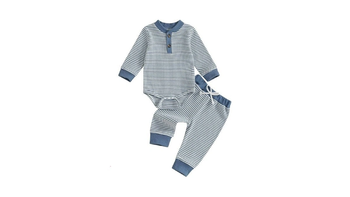 Newborn Baby Boy Clothes Ribbed Striped Knit Long Sleeve Bodysuit