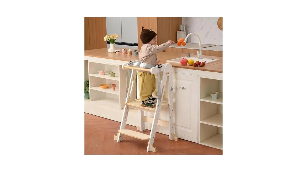 Kids Kitchen Step Stool, Foldable Toddler Tower, Height Adjustable Toddler