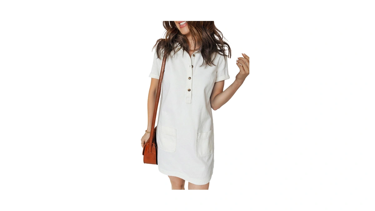 Sidefeel Jean Dress For Women Casual Short Sleeve Collared Button