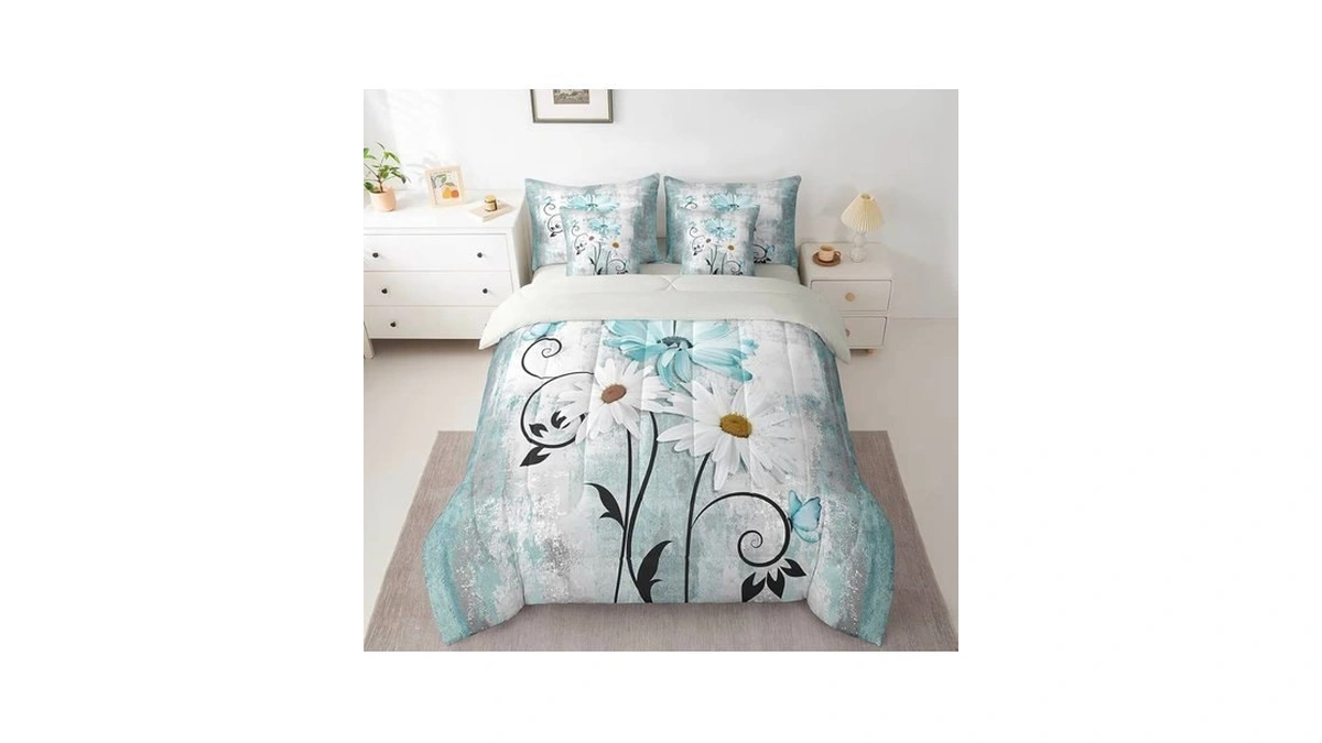 Blue Teal Bedding Sets Rustic Farmhouse Daisy Bed In A