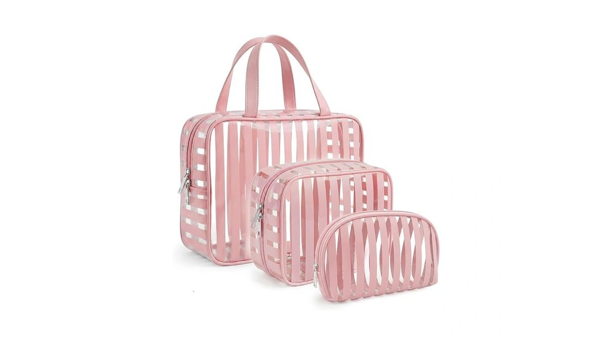 Edelefas 3 Pack Clear Pink Pvc Travel Toiletry Bags -