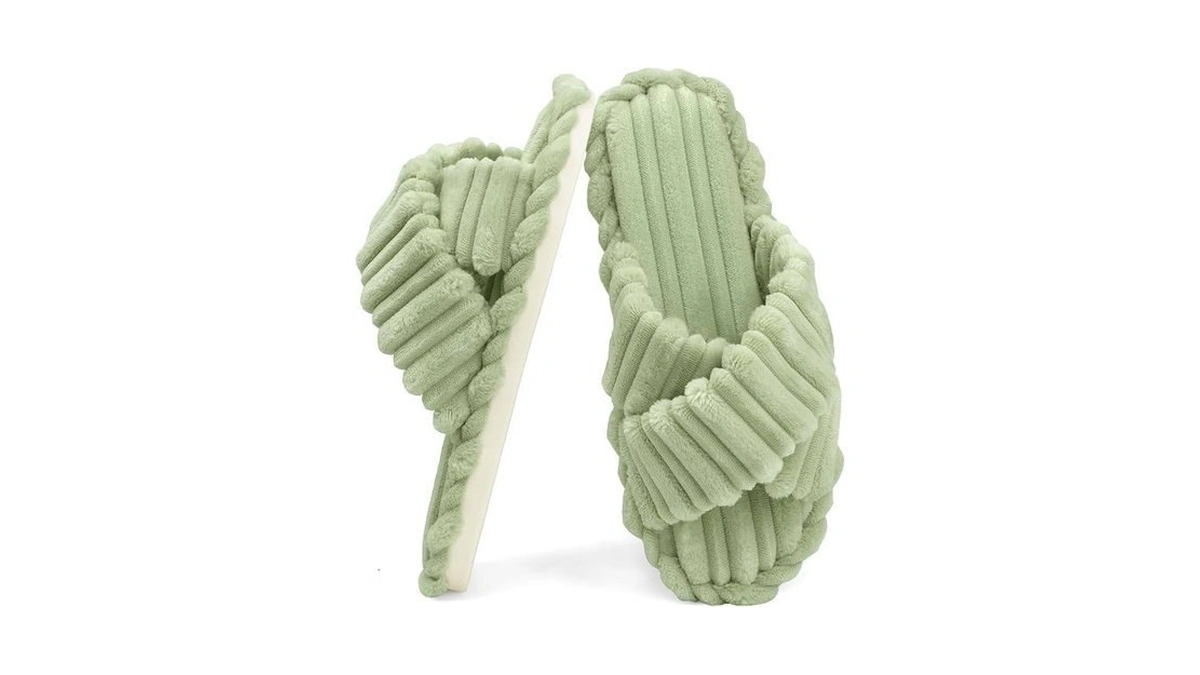 Soulrose Slippers For Women Memory Foam House Bedroom Corduroy Crossbands