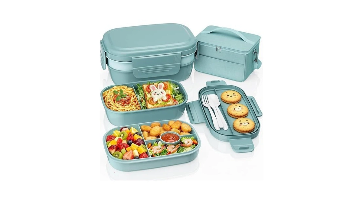 Adults Bento Lunch Box Set With Lunch Bag, 3-tier Stackable