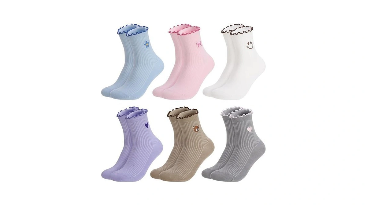 Scenicamp 6 Pairs Women's Cute Heart Frilly Socks, Funny Cheerful