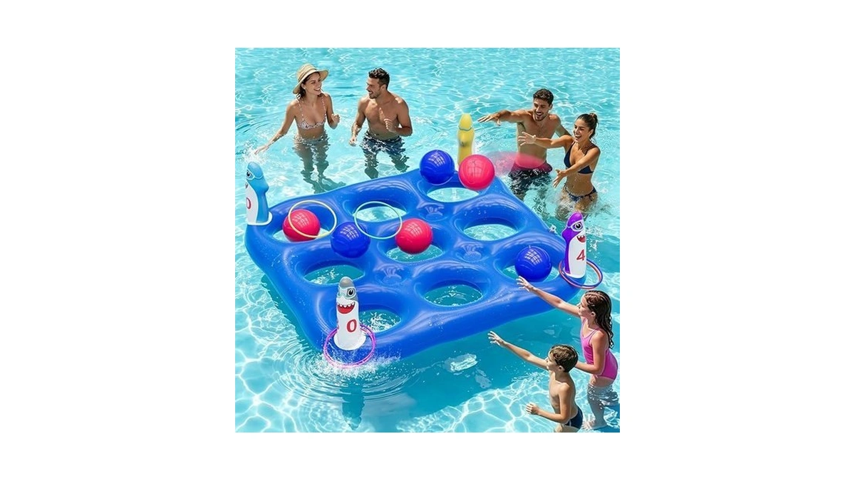 Shark Pool Toys Games Set, 2-in-1 Giant Inflatable Tic Tac