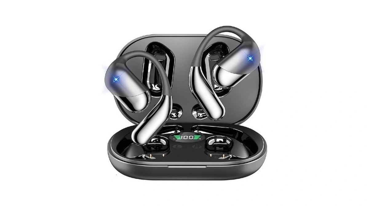 Aurotlu Open Ear Clip Wireless Earbuds Bone Conduction Headphones,built-in Mic,led