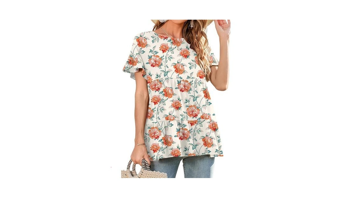 Neineiwu Women's Summer Short Sleeve Casual T Shirt Loose Ruffle