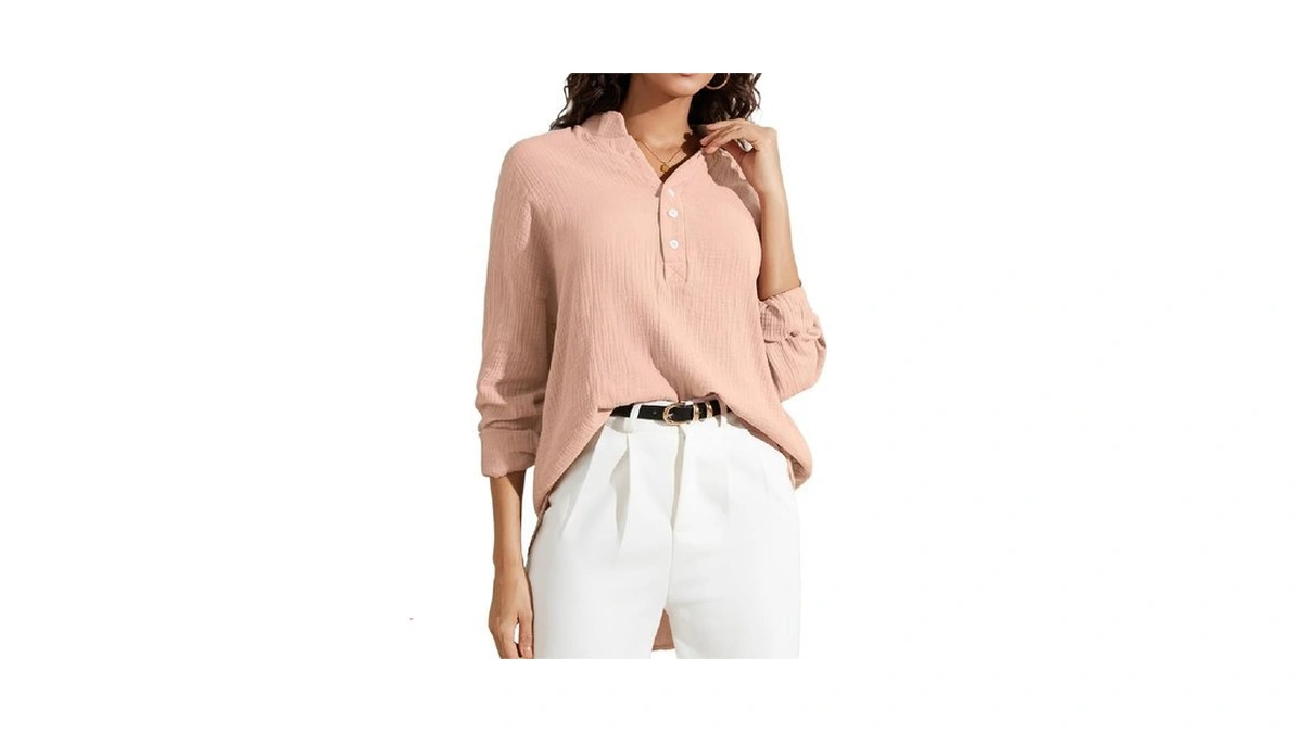 Button V Neck Shirts For Women Causal Long Sleeve Oversized