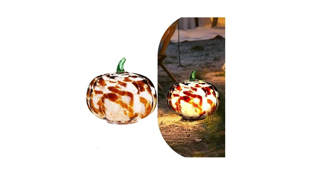 Naboher Handcrafted Glass Pumpkin With Warm Led Lights - Halloween