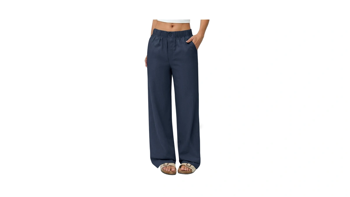 Copyleaf Linen Pants Women Wide Leg Elastic Waist Flowy Palazzo
