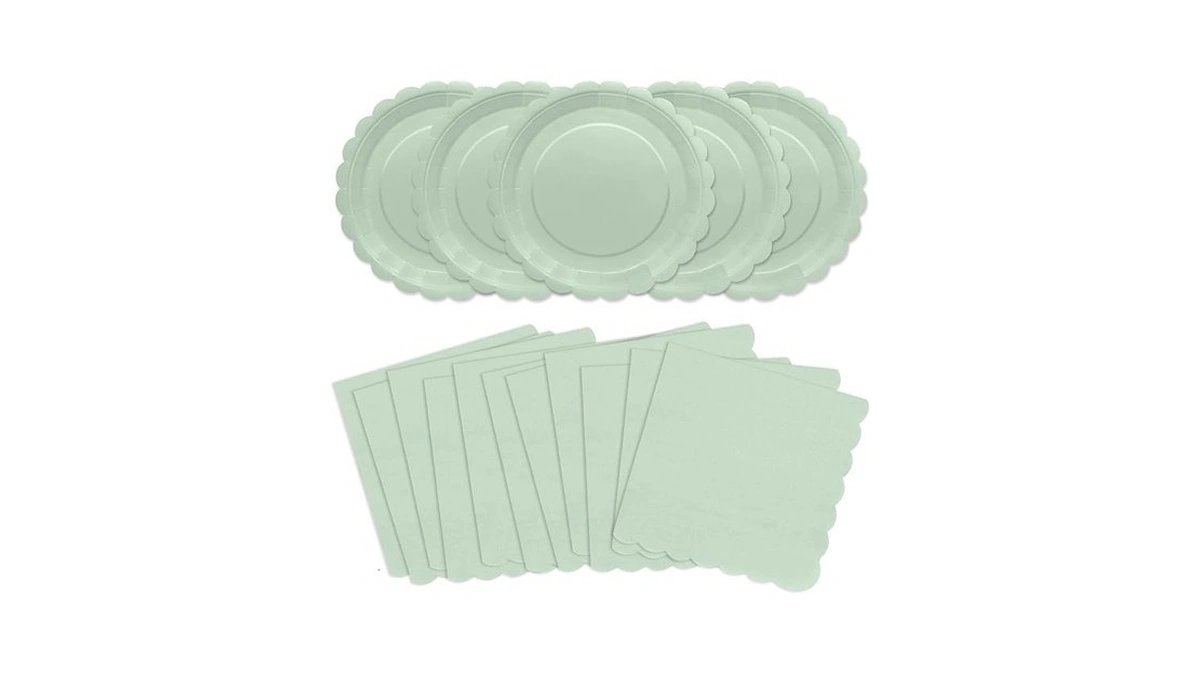 Veizedd 100pcs Sage Green Plates And Napkins - Disposable Sage
