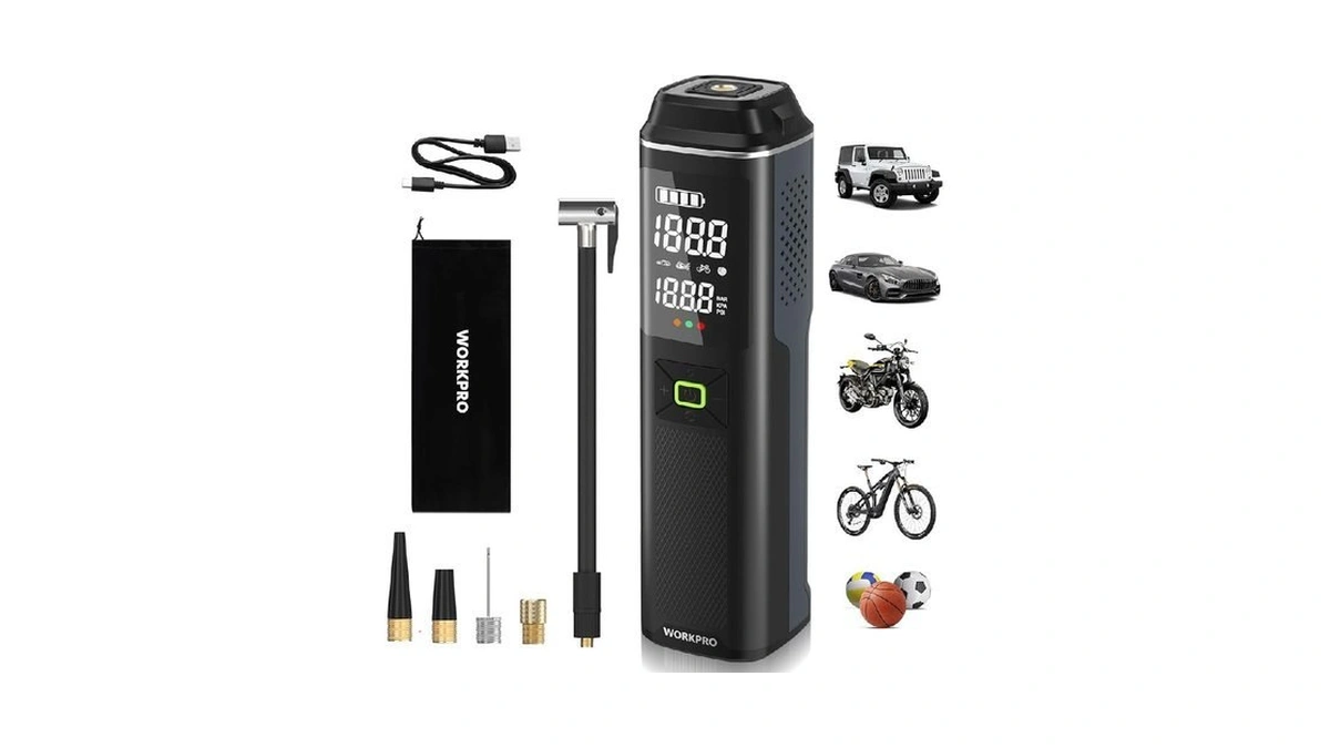 Workpro Portable Tire Inflator, 7.2v/12v Small/mid/large Air Compressor, Digital Display,