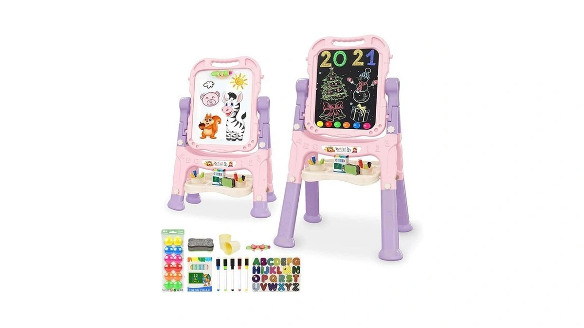 Mojitodon Art Easel For Kids, Adjustable Standing Rotatable Double Sided