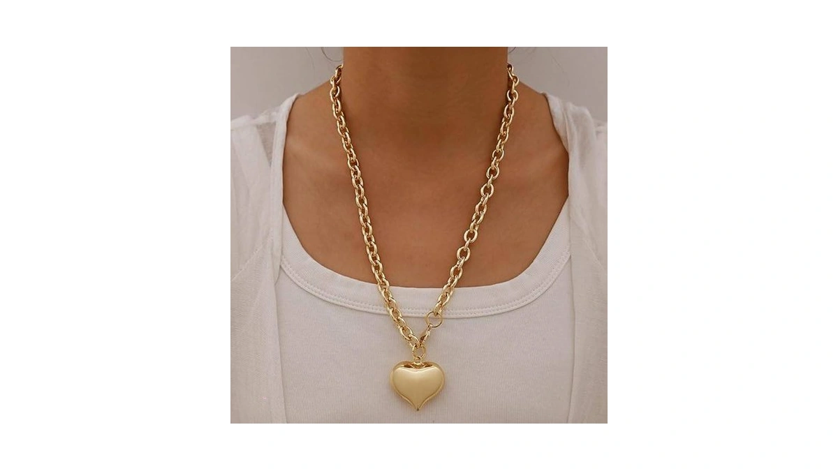 Sroyte Gold Heart Necklace For Women,18k Gold Plated Chunky Heart
