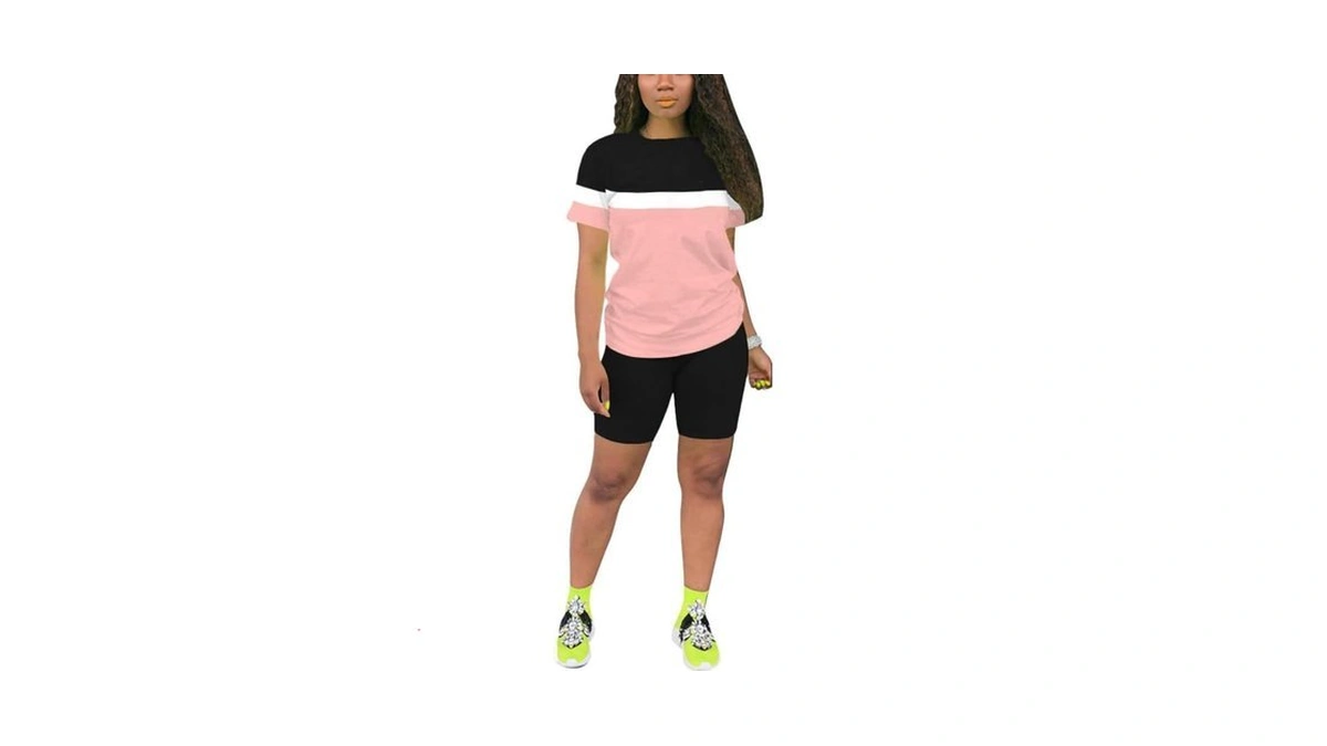 Nimsruc Two Piece Outfits For Women Summer Short Sleeve Track