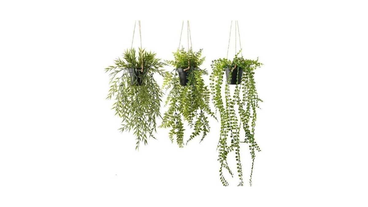 Pengyee Fake Hanging Plants With Black Pots, 28", 3 Packs