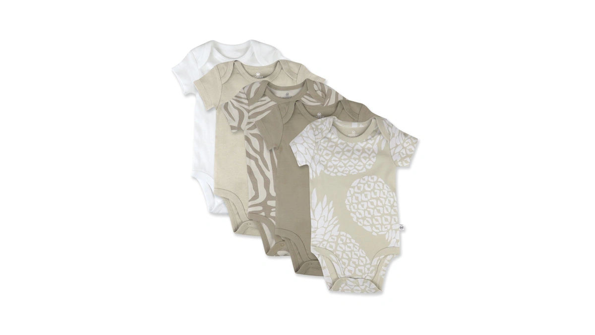 Honestbaby 5-pack Short Sleeve Bodysuits One-piece 100% Organic Cotton For