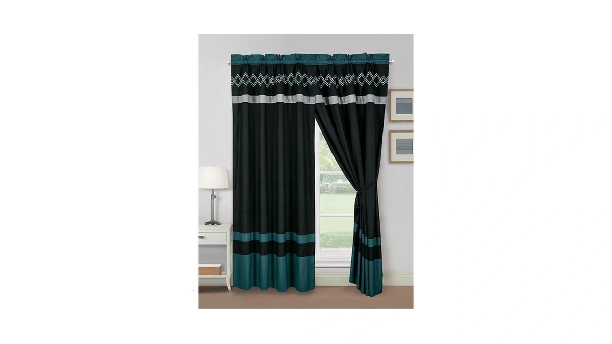 Chezmoi Collection Arden 4-piece Modern Teal/black/gray Zigzag Stripe Embroidery Window