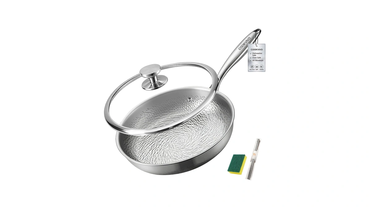 Cookvivo 12 Inch Titanium Frying Pan With Lid, Pure Titanium