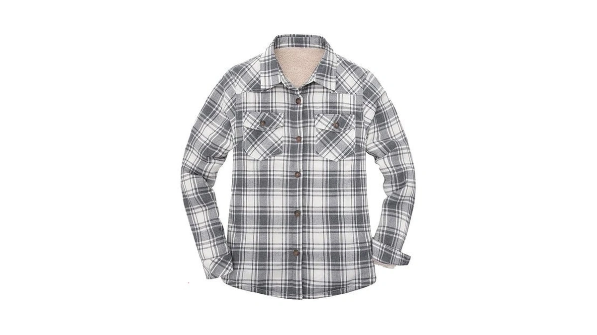 Womens Flannel Jacket Sherpa Button Down Shirt Warm Plaid Fleece