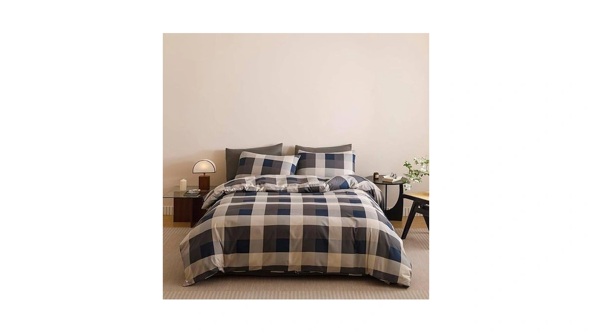Pureant Plaid Blue Comforter Sets Queen Size Gray And Navy