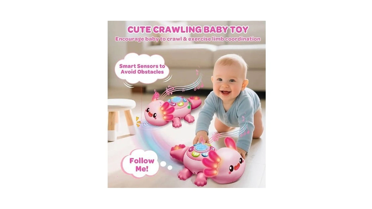 Baby Crawling Toy 6-12 Months, Tummy Time Musical Light-up Axolotl