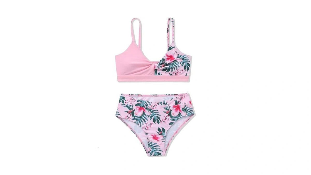 Bkixhv Girls 2 Piece Swimsuit Bikini Set Color Block Tropical